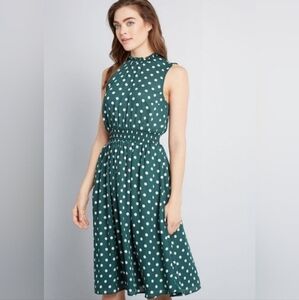 Modcloth Polka Dotted Savor the Occasion Woven A-Line Dress